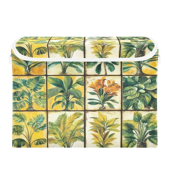 Storage Box With Lid 16.5x12.6x11.8In Foldable Stacked Household Storage Box Green Palm Tree