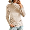 thumbnail image 4 of VBVC Women's Mock Neck Velvet Long Sleeve Pullover , Ladies' Slim Fit Stretch Top , Fall Winter Casual Layering Shirts For Women, S-2XL, 4 of 9