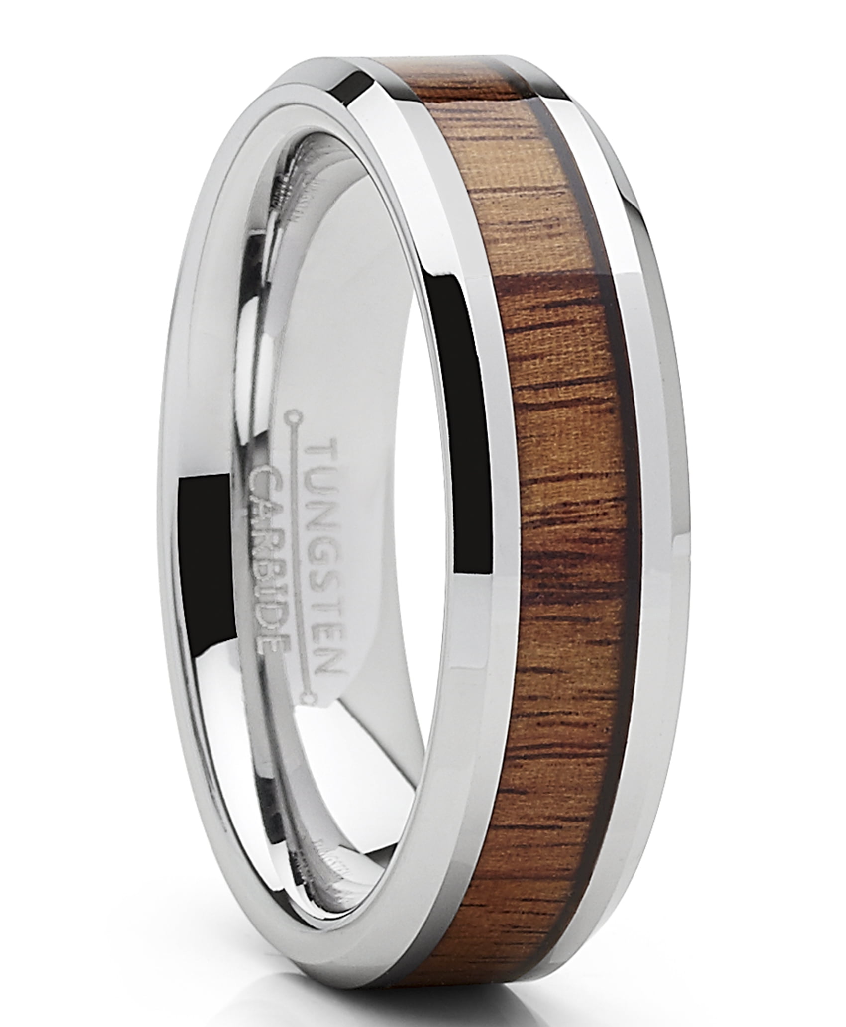 King Will Mens 8mm/6mm Black Rosewood Titanium Wedding Ring Real Wood Inlay Comfort Fit Brushed Center 