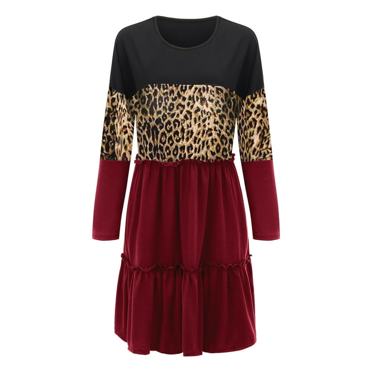 USSUMA Ladies Swing Short Skater Dress, Womens Dresses For Wedding Guest  Long-Sleeves Crewneck Landscape Camo Design Casual Soft Dress Ruffle  Pockets Gown Cocktail Dress - Walmart.com