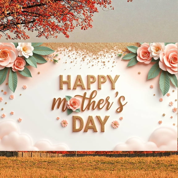 Romantic  Happy Mother's Day Banner Floral Design Mother's Day Backdrop Heart Pattern Love Themed Background for Mother's Day Celebration Family Gathering Home Decoration