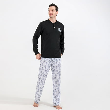 

Fiudx Parent-child Warm Halloween Set Printed Home Wear Pajamas Two-piece Dad Set 755