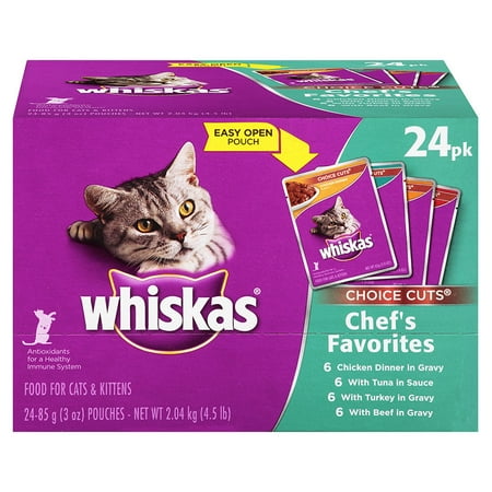 WHISKAS CHOICE CUTS Chef's Favorites Variety Pack Wet Cat Food- (24) 3-oz Cans