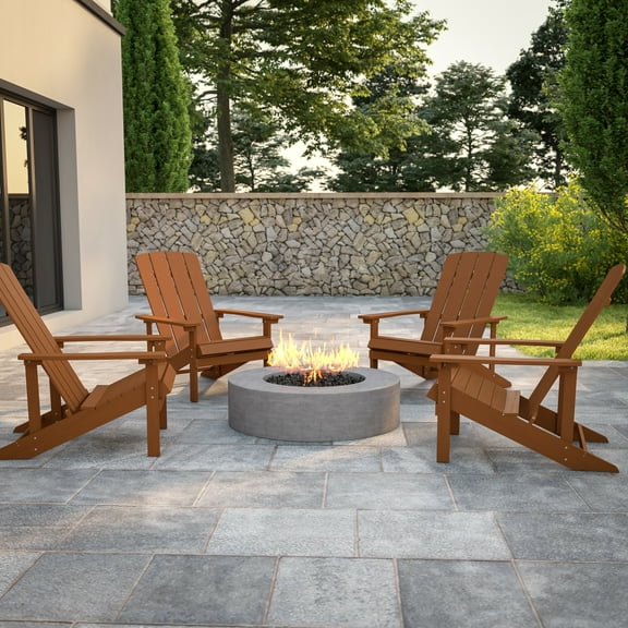 Emma Oliver Set of 4 Outdoor Teak All-Weather Poly Resin Wood Adirondack Chairs