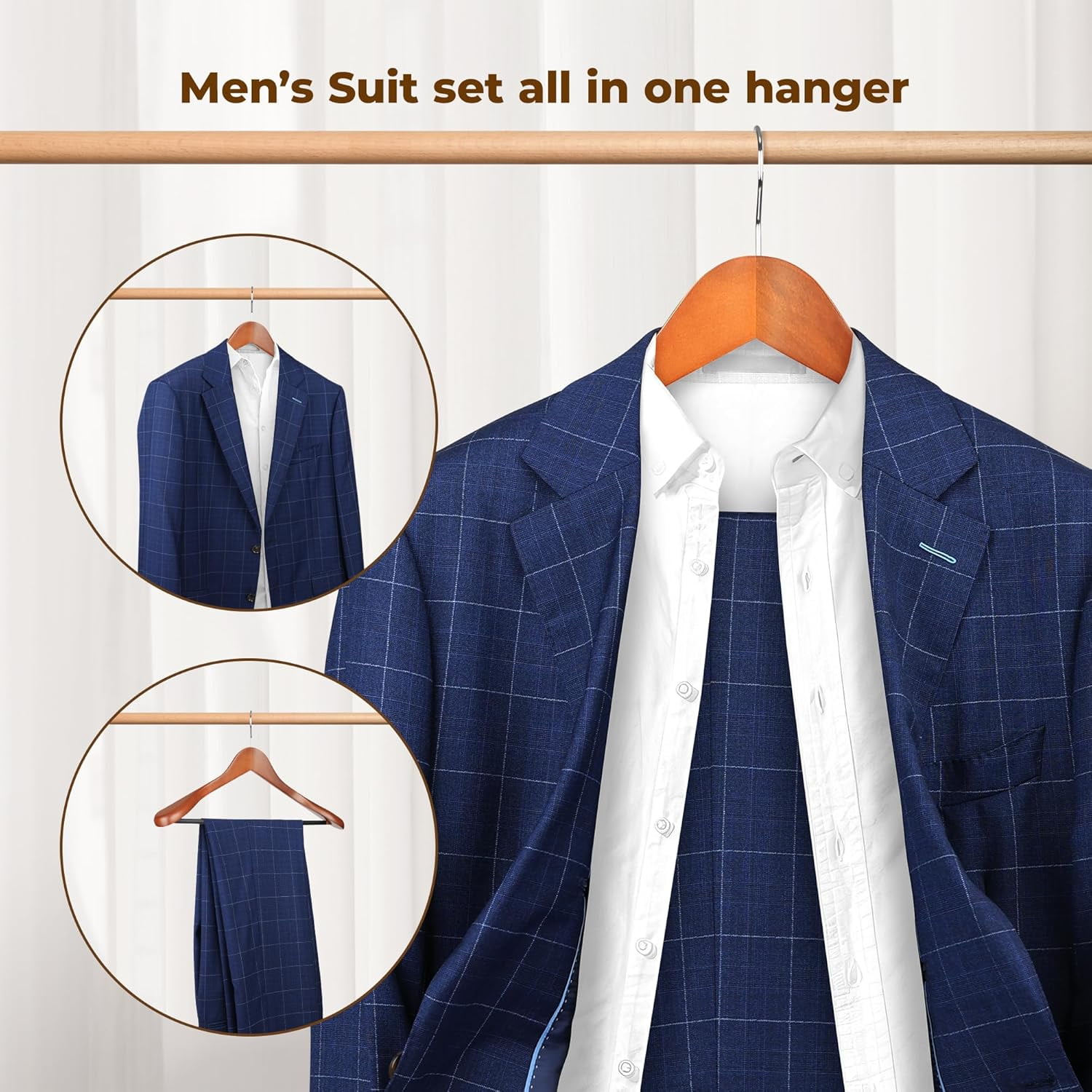 Coat Hanger 8-Pack,  Wood Hangers Trouser Hangers Extra Wide Shoulder Wooden Hangers for Heavy Coat, Sweater, Skirt, Suit, Pants, Retro Finish