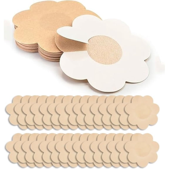 Nipple Covers for Women,30 Pcs Disposable Adhesive Pasties, No Show Waterproof Breast Petals, Sticky Bra Alternative for Strapless & Backless, Nude Beige