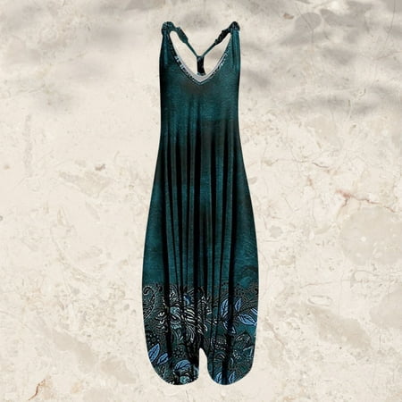 MITCOWBOY Body Suit  Womens Vintage Prints Straps V Neck Rompers Playsuit Jumpsuit  Long Sleeve Bodysuit  Overalls Women  Green S (clearance)