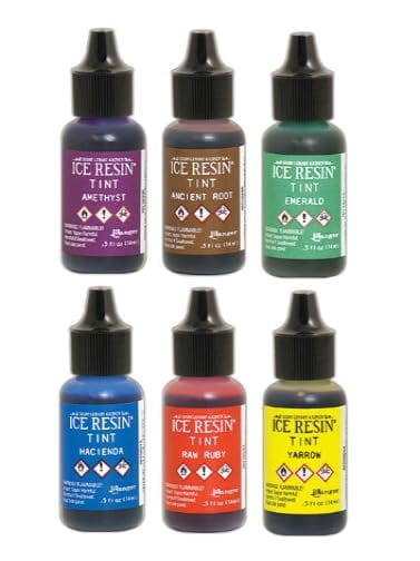 ICE Resin Tint Bundle - 6 Ranger ICE Resin Tints, ICE Resin Mixing Cups and Stir Sticks, and 6 Angled Brushes - with 10 Trebbies Detail Sticks