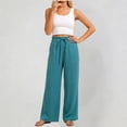 thumbnail image 2 of VNKIDY Womens Elastic Waist Drawstring Wide Leg Lightweight Crinkled Pants With Side Pockets Casual Loose Fit Trousers For Summer Beach Days Classic Pants, 2 of 4