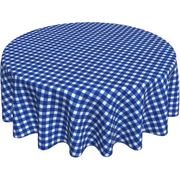 Round Tablecloth 60 Inch, Blue Grids Circle Tablecloth Heat Resistant Table Cloth Farmhouse Table Cover for Party, Wedding, Cocktail, Banquet, Festival