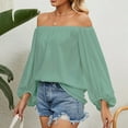 thumbnail image 2 of MIXUE Boho Tops For Women Summer Chiffon Solid Color Off Shoulder Long Sleeve Loose Fit Casual T-shirts Streetwear,Green,M, 2 of 6