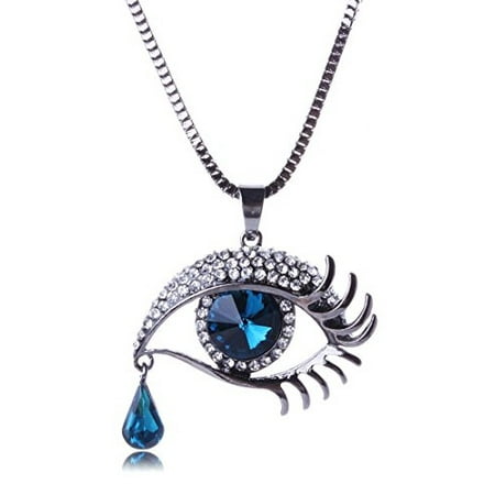 Gemstone Teardrop Necklace - Unique Eye Shape Design Pendant Chain Tear Drop Bead Necklace Women Sweater Necklace Ladies Jewelry