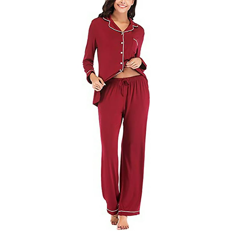 Foraging dimple Women's Pajama Sets Long Sleeve Button Down Sleepwear  Nightwear Soft Pjs Lounge Sets 