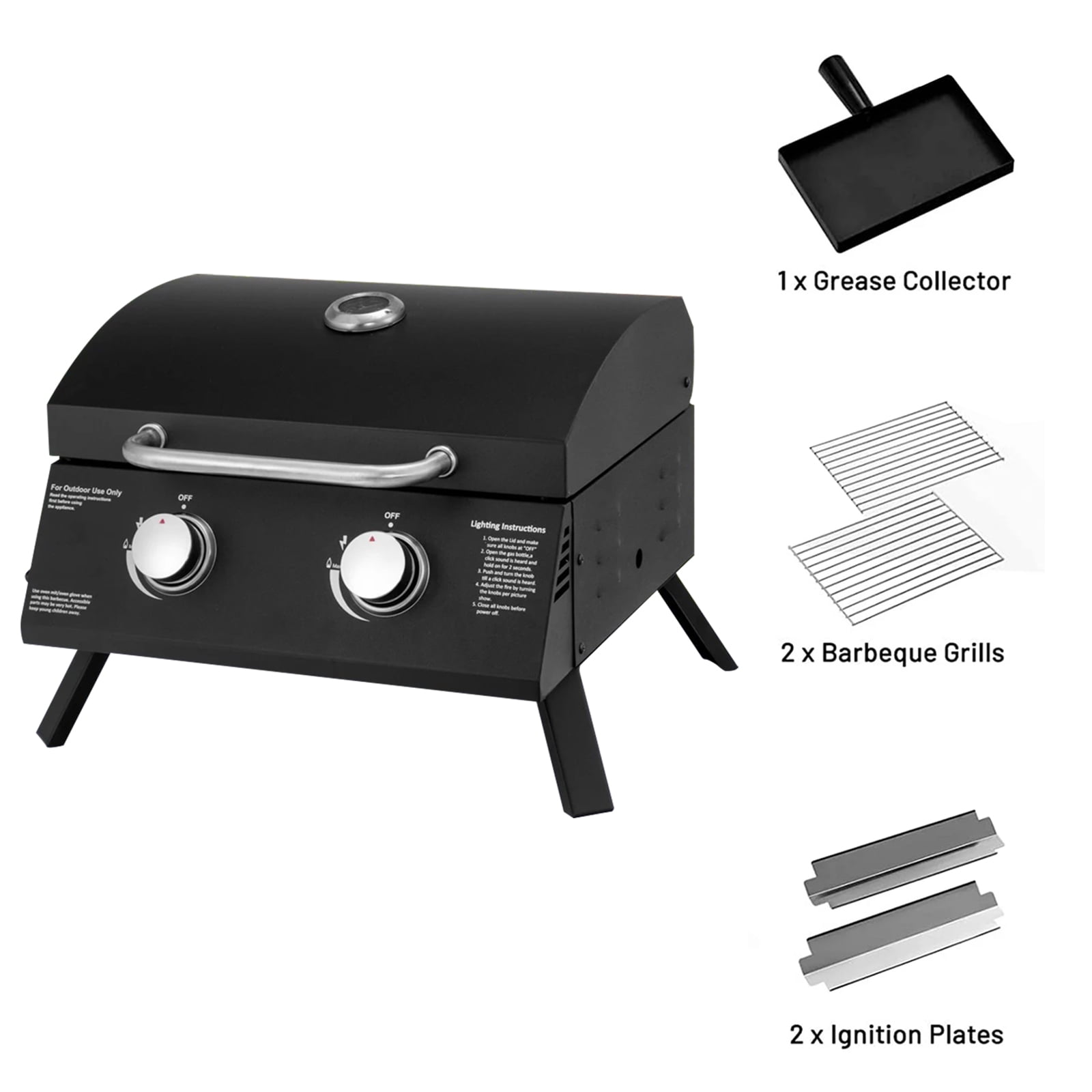 Vebreda 2 Burner Portable Gas Grill Stainless Steel Propane Grill, Black Camping Grill