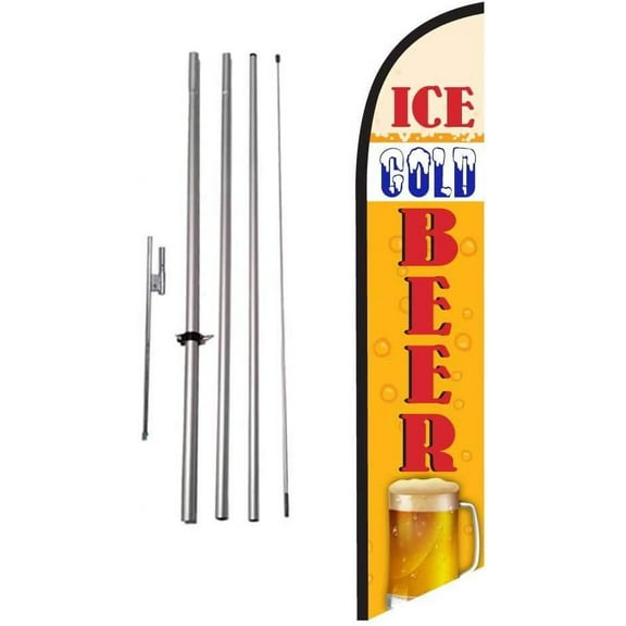 Ice Cold Beer Market Feather Banner Swooper Flag Sign with Flag Pole Kit and Ground Stake