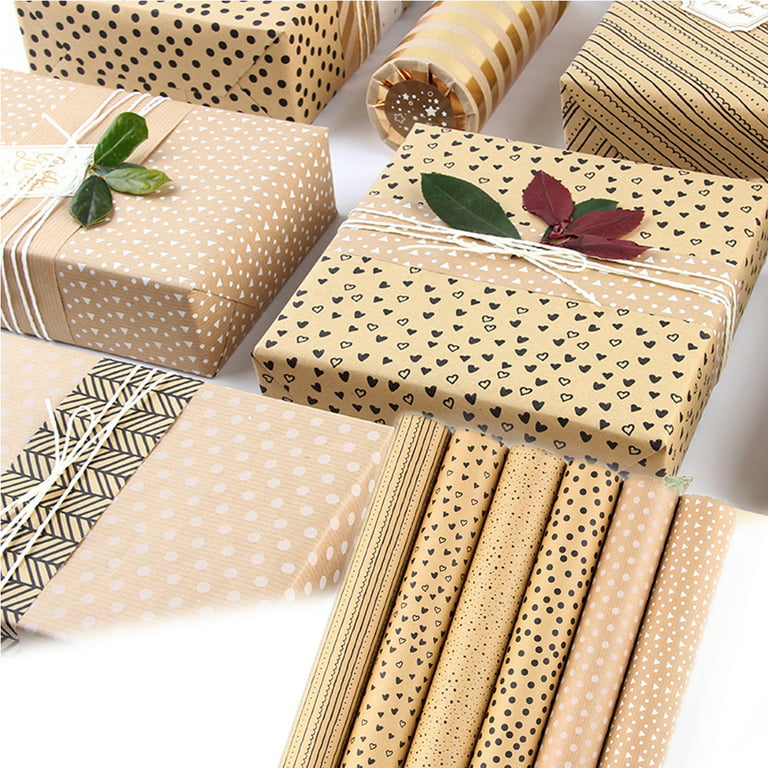 Travelwant Happy Birthday Wrapping Paper For Boys Men Women Girls  Kids,Recycled Gift Wrapping Paper,Brown Kraft Folded Paper with Jute  Strings, Stickers and Bows for Birthday Occasions 