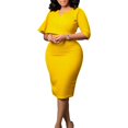 thumbnail image 3 of Women's V-Neck Short Ruffle Sleeve Wrap Dresses Cocktail Party Pencil Midi Dress, 3 of 8