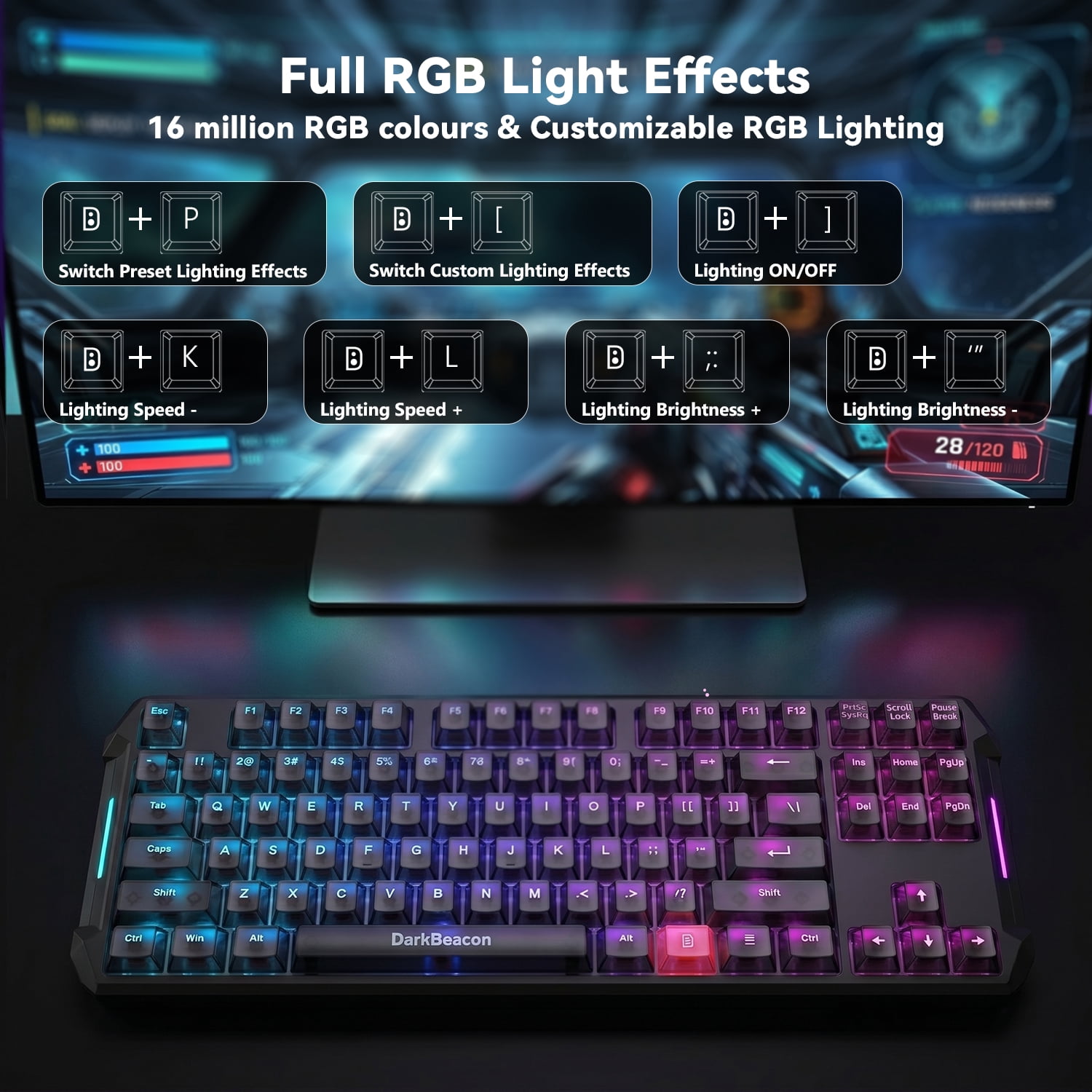 DarkBeacon Gaming Keyboard 87 HE Mechanical Keyboard with Hall Effect Magnetic Switch, RGB Backlit, Wired Keyboard for PC Gamer