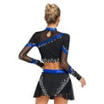 thumbnail image 2 of iiniim Womens 2 Piece Long Sleeve Cheerleading Outfits Crop Tops With Dance Skirt For Rave Dancewear Royal Blue L, 2 of 7