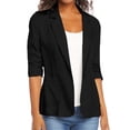 thumbnail image 2 of Linen Blazer Women Cotton 3/4 Ruched Sleeve Notch Lapel Single Button Jacket Business Office Outerwear with Pockets Black XL, 2 of 9