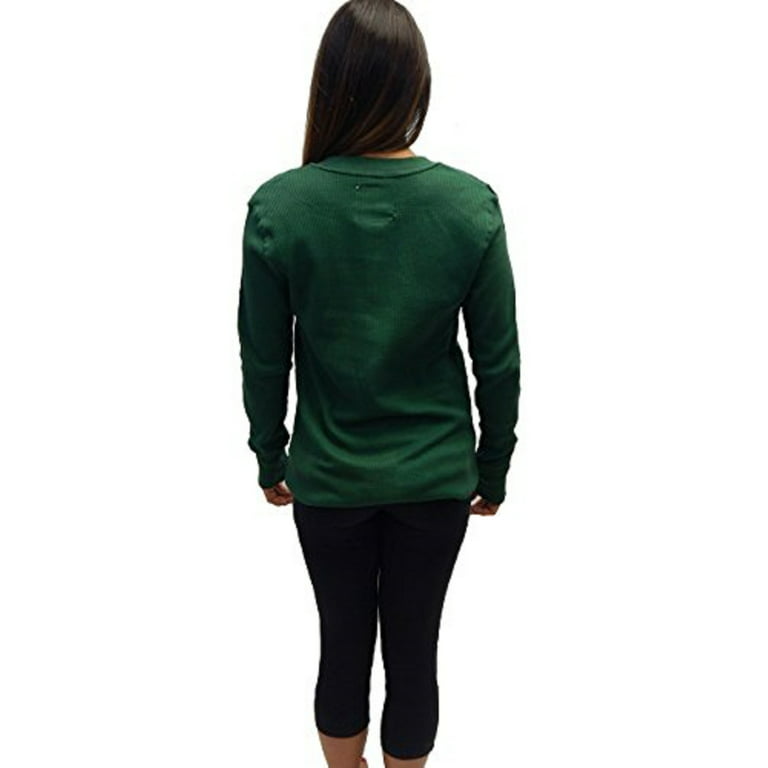 Oregon Duck Green Waffle-Knit Adult Women Thermal Long Sleeve Shirt (Size  XL)