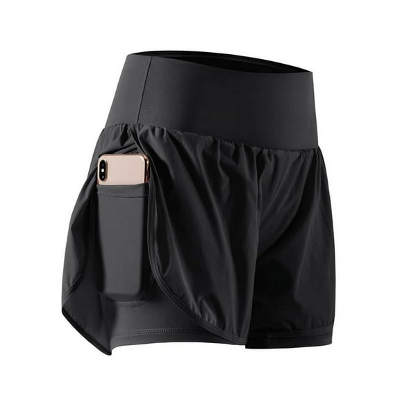 High Waisted Shorts for Women Running Athletic Workout Gym with Pockets Liner Black XL