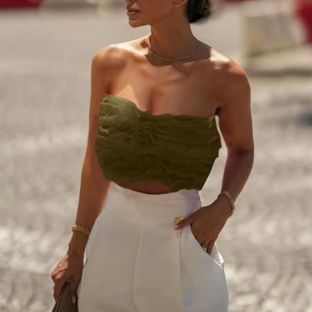 Mrasaso Holiday Deals! Brasieres Para Mujer Women Top Women s Strapless Elastic Boob Bandeau Tube Tops BraLingerie Breast Wrap Comfort(1pc Top) Army Green|M