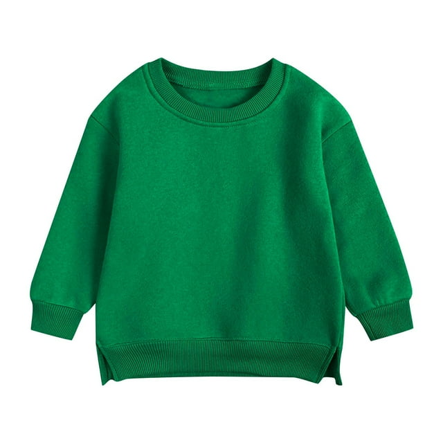 Milgrthf Solid Color Sweatshirt for Toddler Kids Boys Girls Long Sleeve Sweater Coat Warm Basic Spring Fall Tops Pullover Green 3 Years