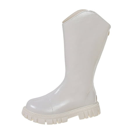 

TOWED22 Boots for Girls Fashion Autumn And Winter Children Boots Girls Mid Boots Thick Soled Platform Non Slip Solid Color Back (White 12.5 Little Child)