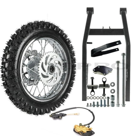 80/100-12 3.00-12 inch Rear Wheel Tire and Rim + Brake Disc Rotor & Sprocket + Rear Swing Arm+ Brake Caliper for Pit Dirt Bike SSR Apollo 70cc 90cc 110cc 125cc