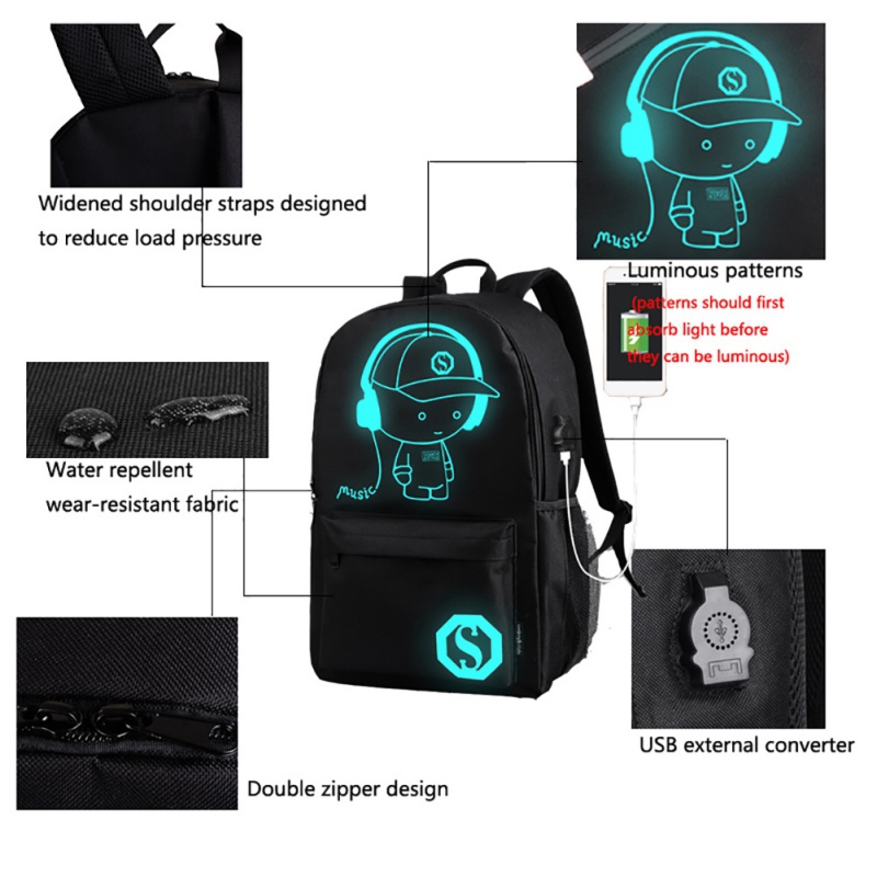 School Backpack Anime Cartoon Luminous Backpack with USB Charging Port and Anti-Theft Lock & Pencil Case, School Bookbag Lightweight Laptop Backpack Casual Travel Daypack for Boys Girls Teens - image 5 of 11