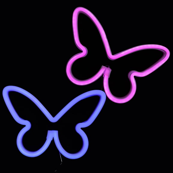 HOOWIFFY 2-Pack Butterfly Neon LED Wall Light, Creative Night Lamp for Bedroom, Kids Room, Home Decor