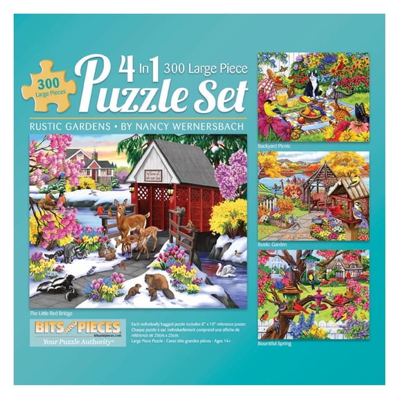 Bits and Pieces Rustic Gardens Jigsaw Puzzles 4-in-1 Bundle 300 Piece 16" x 20"