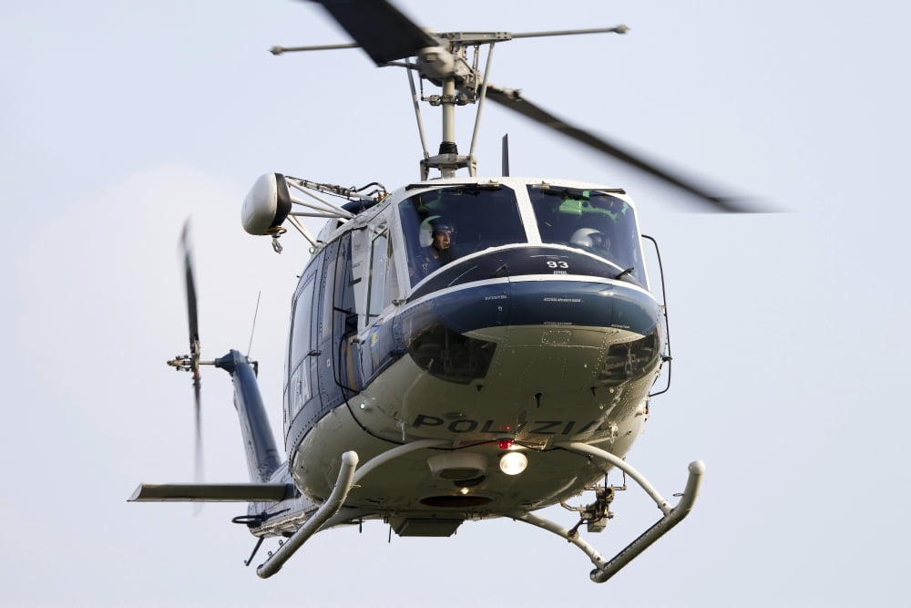 An Agusta Bell 212 of Italys State Police in flight over Italy Canvas Art - Luca NicolottiStocktrek Images (34 x 23)