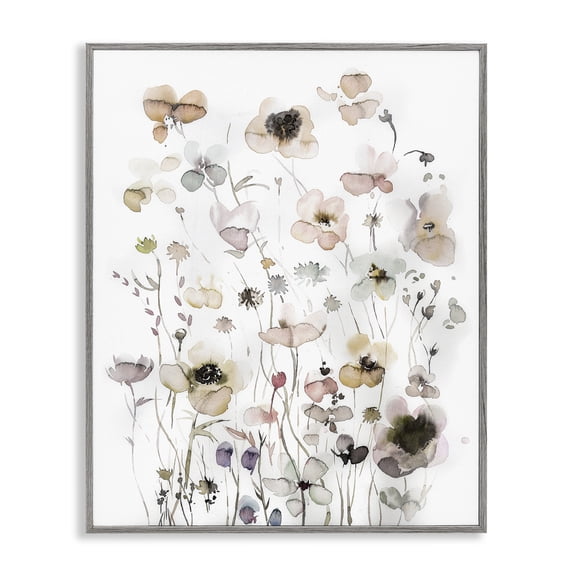 Stupell Industries Bohemian Soft Cottage Florals Pattern Gray Framed Giclee Art, 24 x 30, by Incado