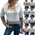 thumbnail image 7 of Yokua Women's Striped Sweater Boat Neck Colorblock Knitted Sweater Casual Long Sleeve Pullover Fashion Sweater Top, 7 of 7