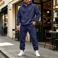 thumbnail image 2 of Delconic Mens 2 Piece Hoodie and Jogger Set Pullover Hooded Sweatshirt with Kangaroo Pocket Drawstring Pants Casual Tracksuit Navy 2XL, 2 of 9
