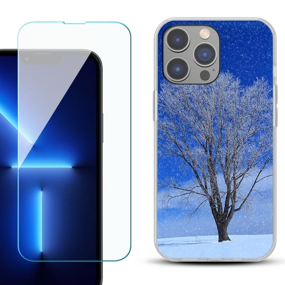Slim-Fit Gel TPU Phone Case for iPhone 14 Pro Max, with Tempered Glass Screen Protector, by OneToughShield ® - Snowing Tree