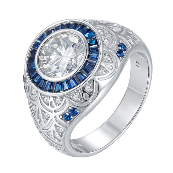 SFTING Men Rings 3CT Moissanite Men Wedding Bands D Color VVS1 Silver 18K Plated Engagement Wedding Band Size 9