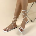 thumbnail image 5 of CQONEPT Lace up Flat Sandals Womens Dressy Casual Flip Flop Thong Sandals Summer Low Heels Sandals Gladiator Flat Sandals Fisherman Strappy Sandals for Women Size 9 White, 5 of 7