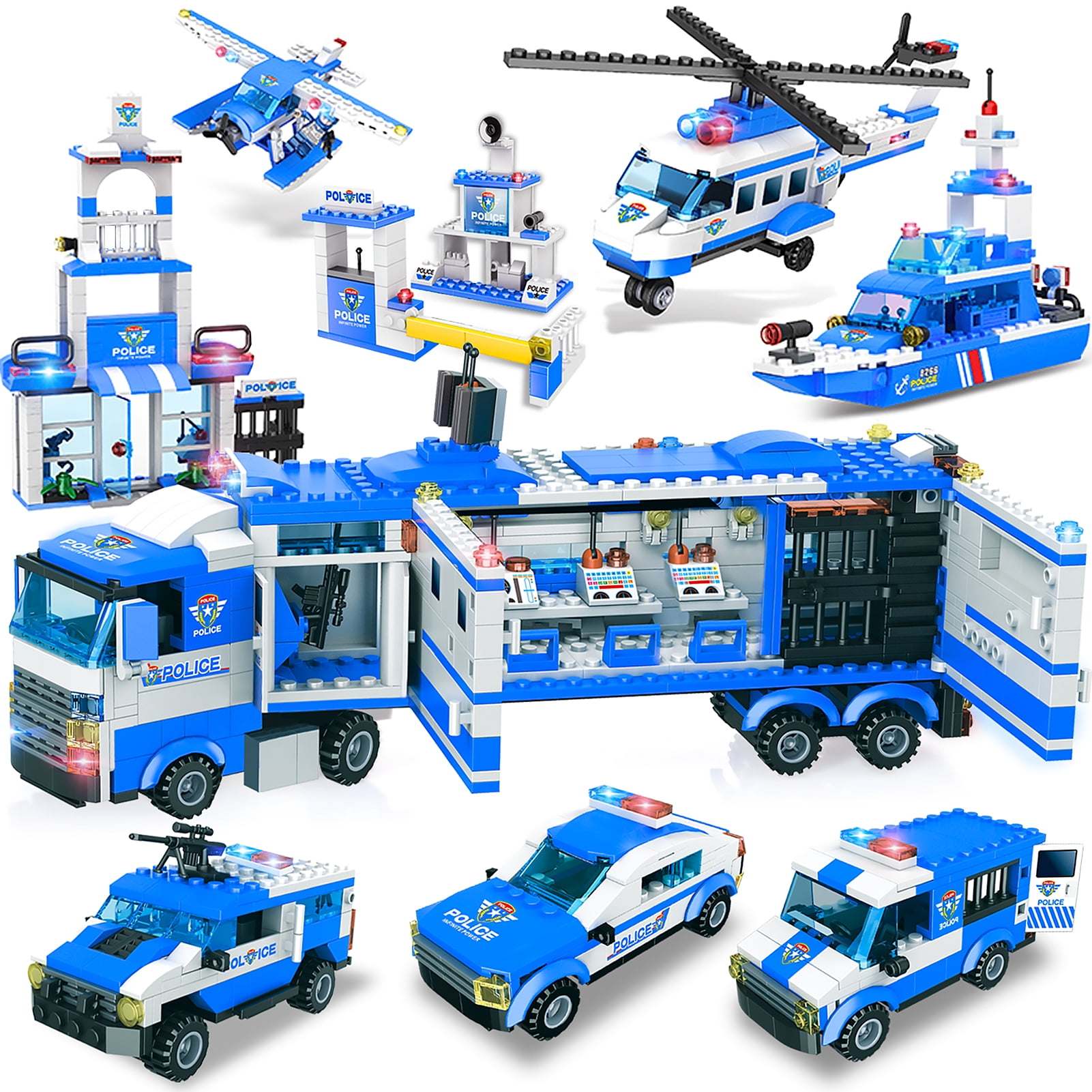 Riot City Police Building Blocks Exercise N Play Toddlers Construction Toys Car Command Center Station Bricks for Boys Girls 6 7 8 9 10 Blue 