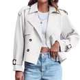 thumbnail image 3 of Double Breasted Women Solid Color Casual Crop Trench Coat Lady Office Jacket with Pocket, 3 of 6