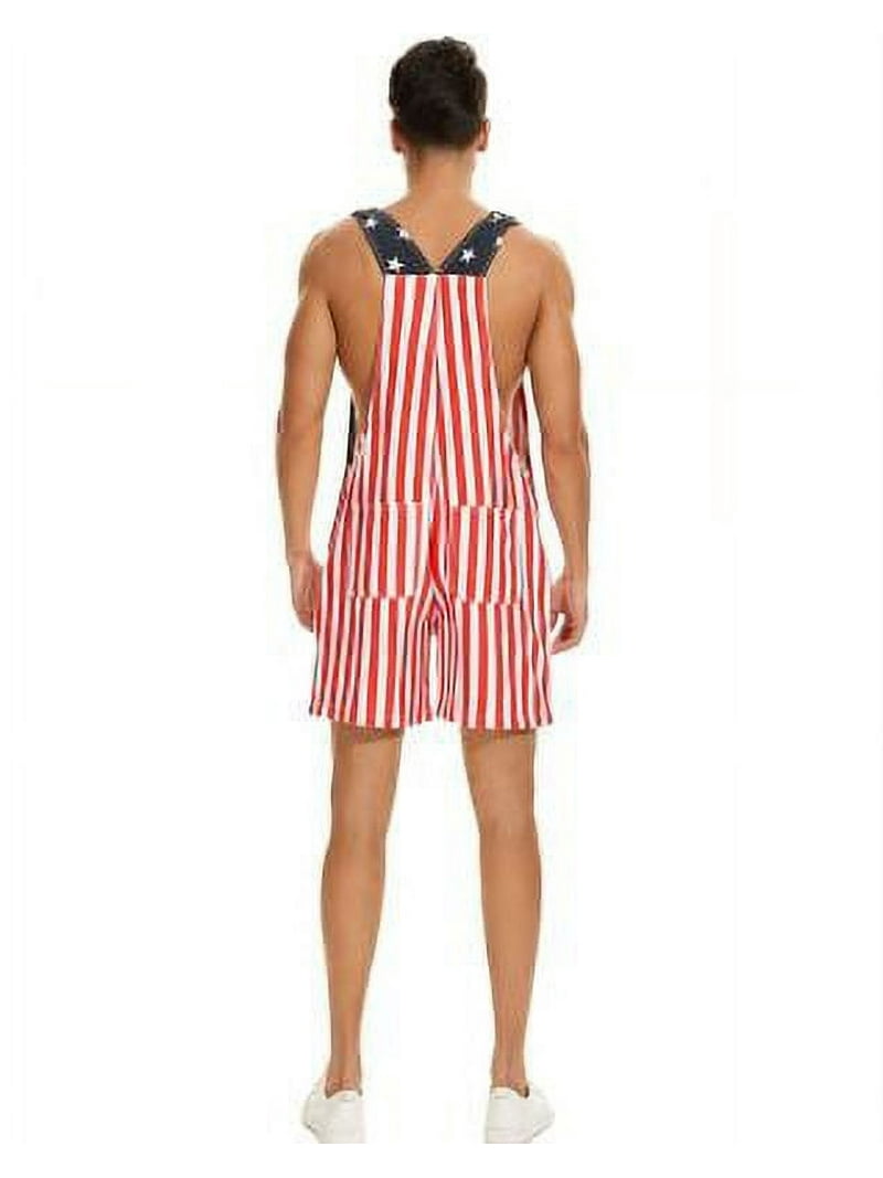 Red White Blue USA Flag Overalls For Men Casual Sleeveless Holiday