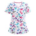 thumbnail image 3 of Funicet Plus Size Tops For Women Women Scrubs Top Women's Working Uniform Nursing Uniform With Two Pockets Short Sleeve V-neck Cartoon Printed Blouse, 3 of 4