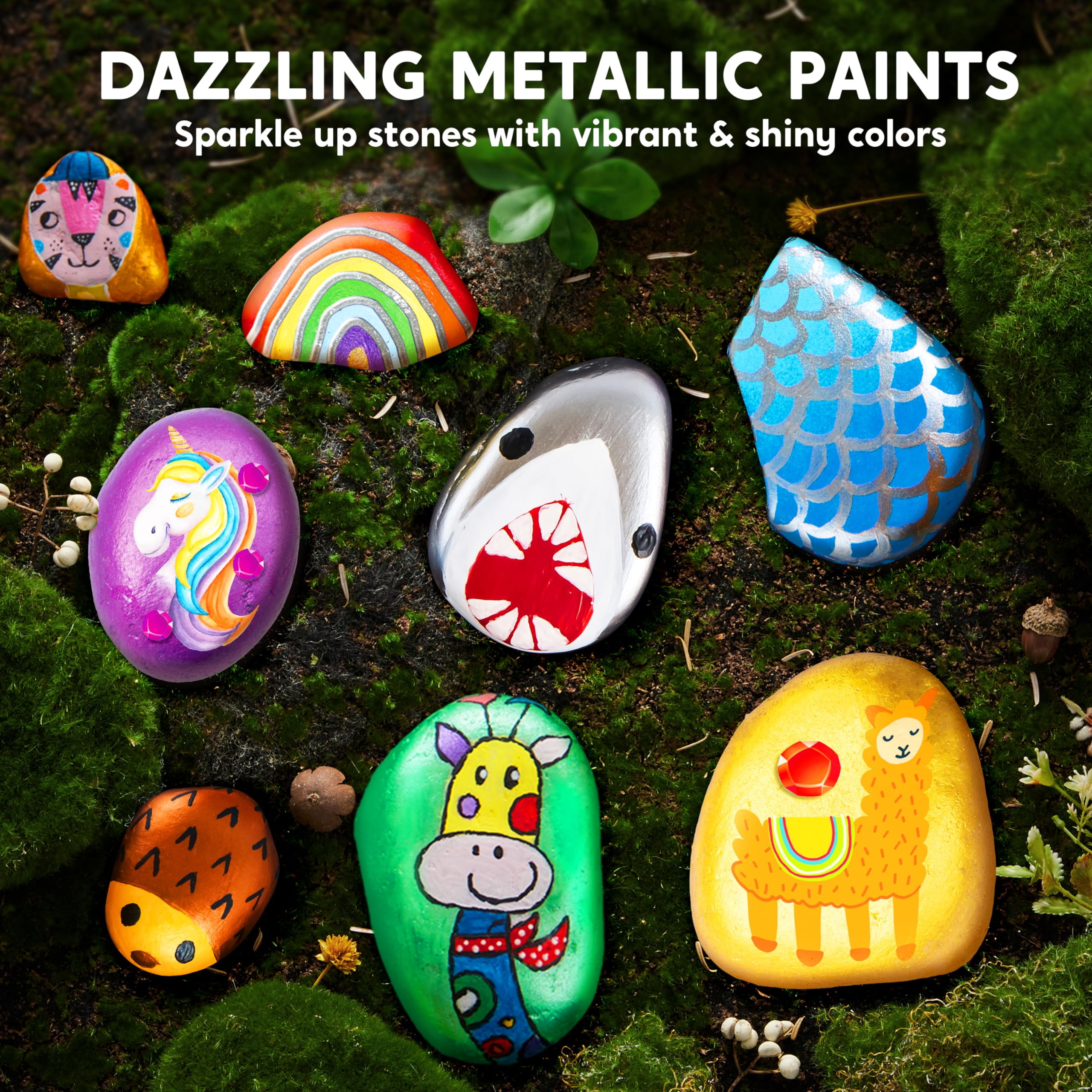 Joyfy 10 Pcs Rock Painting Kit for Kids Ages 6-8-12,Home Creativity Arts And Crafts Kit for Family Indoor Activity,Christmas Birthday Gift for Boy Girl