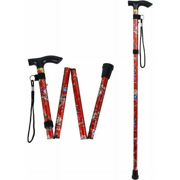 Bastones plegables. Bastón para caminar ajustable de aluminio con estampado de flores, peso ligero, portátil, para viajes, senderismo, mango ergonómico antideslizante, Alpenstock para