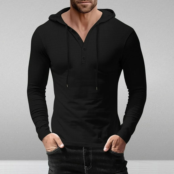 pstuiky camisa de manga larga para hombre, Sudadera con capucha de manga larga con cordón y capucha holgada, informal, deportiva, a la moda para hombre salir tops s