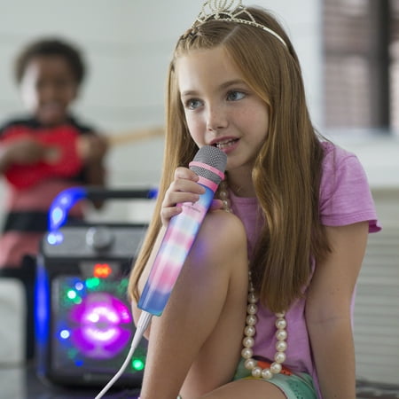 Singing Machine Unidirectional Wired Microphone with LED Disco Lights on Front Grip, Pink