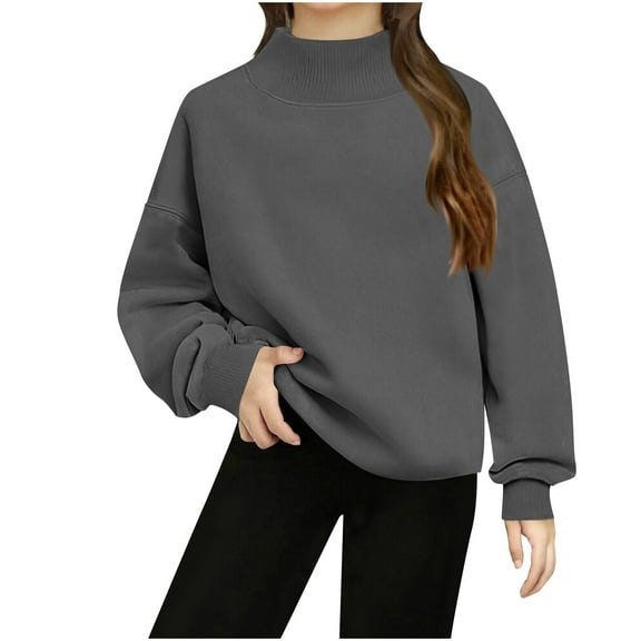 OGLCCG Girls Mock Neck Sweatshirts Oversized Long Sleeve Fleece Pullover Sweatshirts Lightweight Fall Winter No Hood Plain Turtleneck Tops 5-14 Years