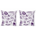 thumbnail image 1 of Ambesonne White Throw Pillow Cover 2 Pack, Sketch Alien Planet Art, 16", Purple White, 1 of 2